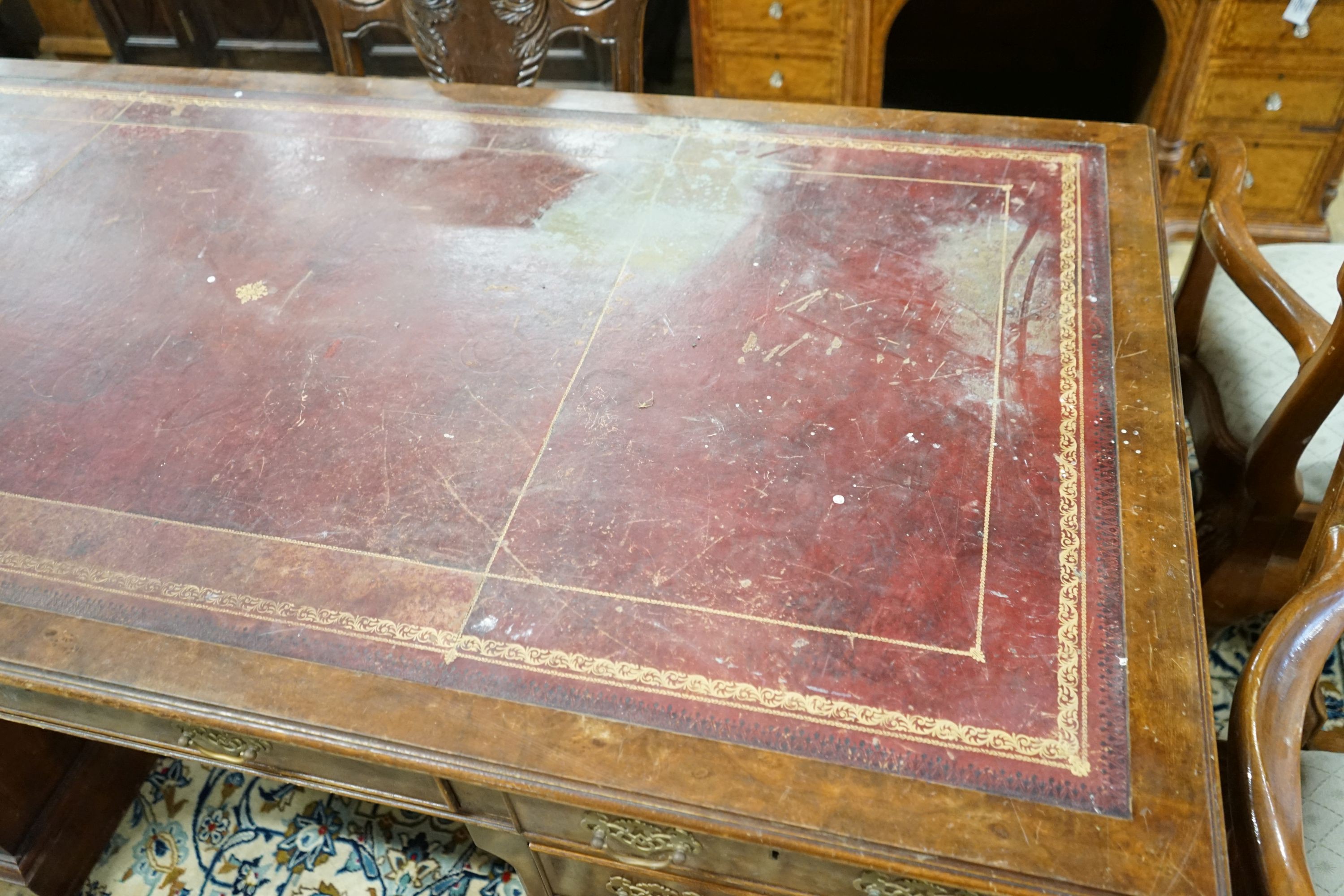 A George III style mahogany pedestal partner's desk, length 182cm, depth 91cm, height 76cm